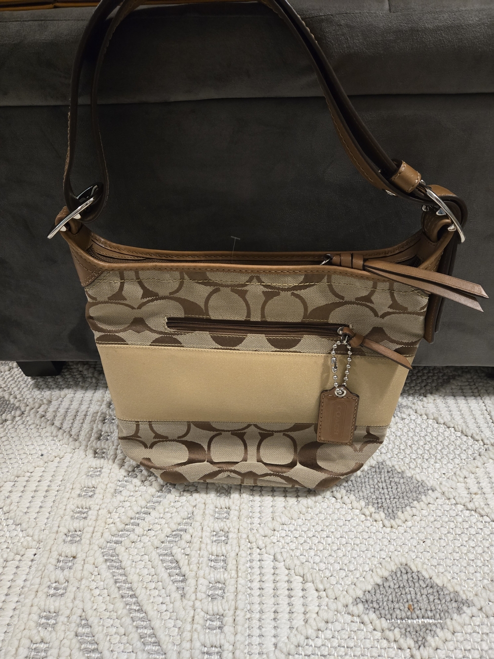 Coach Signature Canvas and Leather Shoulder Bag in Tan